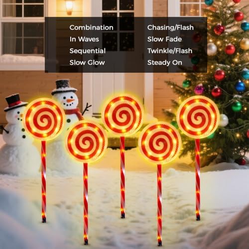 Outdoor Christmas Decorations, Lollipop Pathway Lights, 5 Pack - Image 6