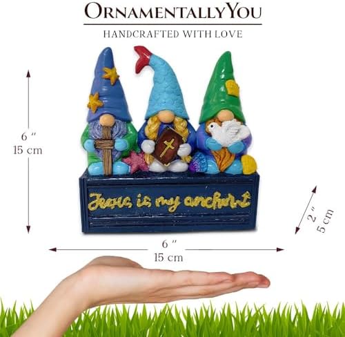 OrnamentallyYou Spring & Summer-Themed Garden Statues – Adorable Outdoor Decor for Lawn, Patio & Porch (Nautical Themed Religious Gnome Figurine, Jesus is My Anchor 6" Beach House Statue) - Image 4