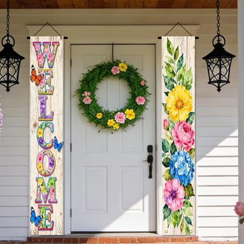 Nuxovilar Welcome Floral Butterfly Door Banner Polyester 70x12 In - Image 2
