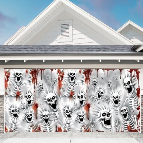 7 x 16 ft Skull Collage Halloween Garage Door Decorations Halloween decorations Door Cover, Hanging Banner for Home, Outdoor, Indoor, Spooky Party, Wall, Window by THISFIND