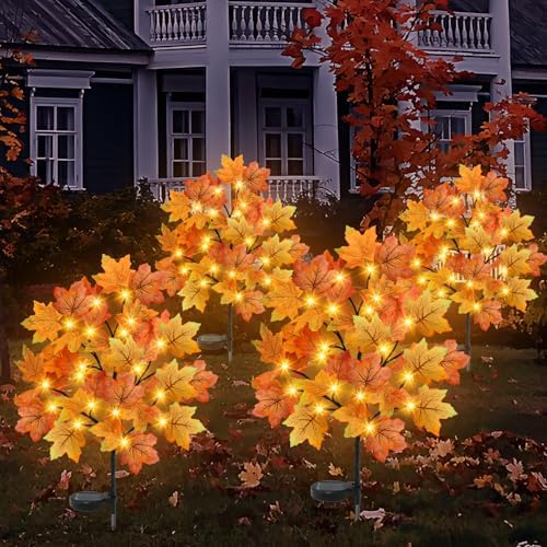 TORONTOKYO 4 Pack Fall Solar Outdoor Lights, Fall Decor 80 LED Maple Leaves Solar Stake Light with 8 Modes, Waterproof Fall Garden Lights Thanksgiving Decorations for Autumn Yard Pathway Outside by TORONTOKYO