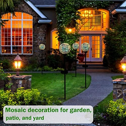 Solar Garden Lights Outdoor Decorative - Solar Gazing Ball Mosaic Garden Stakes Decorative Waterproof Outdoor Lights for Pathway Yard Lawn Decoration Blue - Image 3