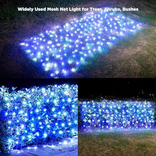 Led Christmas Net Lights Outdoor Christmas Decorations 200 Led 9Ftx6Ft Connectable Waterptoof Mesh Net Lights for Trees Bushes Wedding Garden Outdoor Christmas Decorations(bluewhite) - Image 2