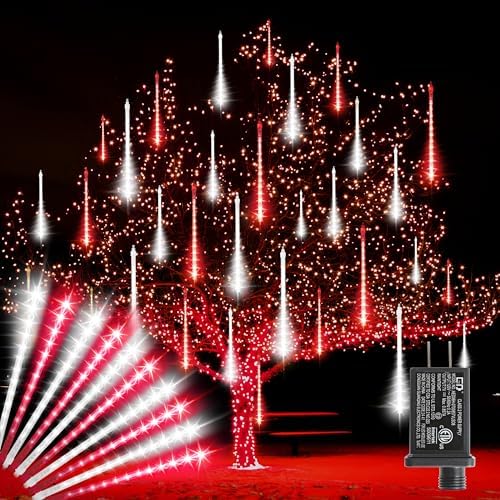 LAMPHOME Red White Lights for Valentines Day Decor, Christmas Outdoor 12-inch LED Meteor Shower Icicle Lights, 10 Tubes 240 LED Shower Rain Waterproof Plug for Wedding Xmas Tree Yard House Decor by ULL