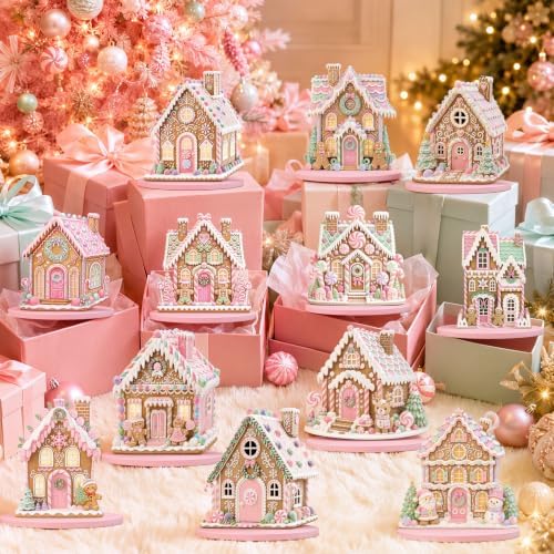 12 Pcs Christmas Gingerbread Decor Pink Gingerbread House Table Centerpiece - Image 5