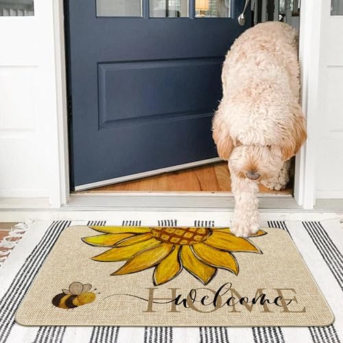 Sunflower Welcome Doormat 17"x29", Non Slip Door Mat Indoor Entrance, Hello Indoor Front Door mat, Spring Summer Outdoor Entrance Mat, Low Profile Design Patio Porch Entryway Mats - Image 4