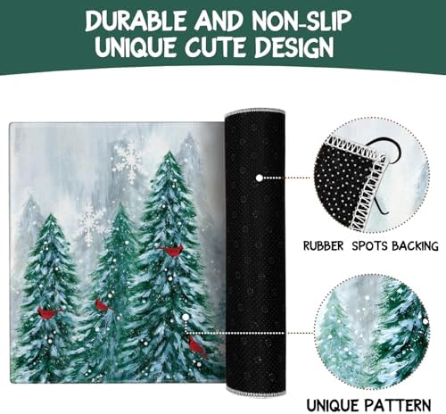 Hello Winter Door Mat Outdoor for Front Door,Pine Trees Snowy Forest Red Cardinal Birds Welcome Doormat,Christmas Holiday Welcome Floor Rug Entryway for Porch Farmhouse Decor 30" x 17" - Image 7