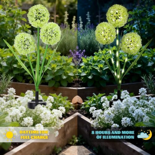 MorTime 2 Pack Solar Garden Outdoor Lights, with 6 Dandelion Flower Design Lights for Patio Garden Backyard Holiday Yard Party Wedding Outdoor Spring Decor, Warm White - Image 4