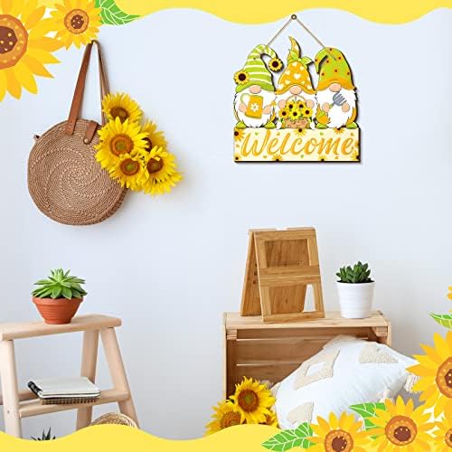 Summer Welcome Sign Wooden Sunflower Gnome Hanging Sign Holiday Door Sign with Ropes Hanging Decoration with Sunflower for Summer Front Door Porch Farmhouse Outdoor Home Decor (Sunflower Gnome) - Image 5