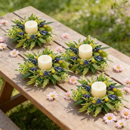 6 PCS Green Eucalyptus Olive Swag Wreaths for Pillars Spring Summer Greenery Kitchen Cabinet Wreaths Mini Green Boxwood Leaves Wreath with Ribbon for Front Door Porch Wall Window Farmhouse Decoration - Image 4