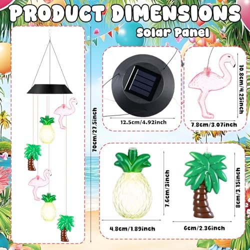 GlikCeil Solar Wind Chimes, 27.5-inch Flamingo, Coconut, and Pineapple Solar Wind Chimes, Waterproof Hanging LED Lights, Suitable for Patios, Porches, Terraces, Hawaiian Parties Color-Changing Lights - Image 2