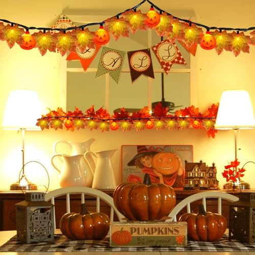 Fall Decor Maples Leaf String Lights, 13.6FT LED Maple Leaf Lights with 35 LED Light, Plug in Fall Decorations for Indoor Outdoor Thanksgiving Christmas Halloween Harvest - Image 6