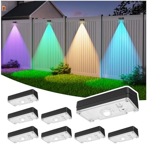 ZCXLIGHT Solar Fence Lights,Fence Lights Solar Powered Waterproof IP65 Multicolor Led 12 Fixed Colors ＆RGB Color Changing for Pool, Deck, Patio, Porch, Stairs, Holiday-8pack by ZCXLIGHT