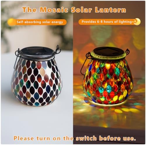 Starsoul Solar Lanterns Outdoor Waterproof, Exquisite Colorful Mosaic Glass Solar Garden Decor, Gifts for Women Mom Grandma - Image 2