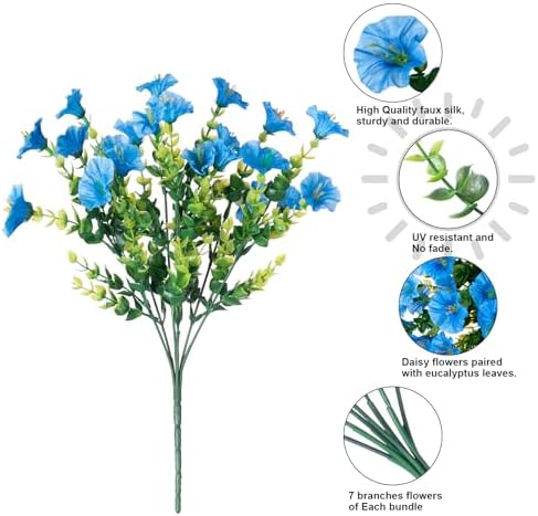 HyeFlora Artificial Fake Outdoor Flowers Plants for Spring Summer Decor, 12 Bundles Outside Silk Blue Morning Glory UV Resistant Look Real Faux Flowers for Front Door Patio Porch Yard Window Balcony - Image 6