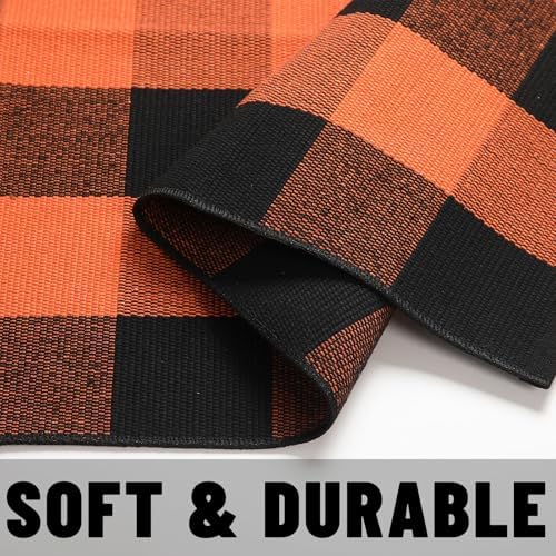 Fall Decor Buffalo Plaid Outdoor Rug 4x6 Ft Orange and Black Checkered Area Rug Halloween Washable Fall Indoor Outdoor Rugs for Porch, Entryway, Hallway, Kitchen, Living Room, Dining Room - Image 6