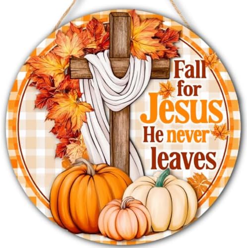 Fall for Jesus Decorations Door Sign for Home, Fall Christian Pumpkin Sign by FDLLAUS
