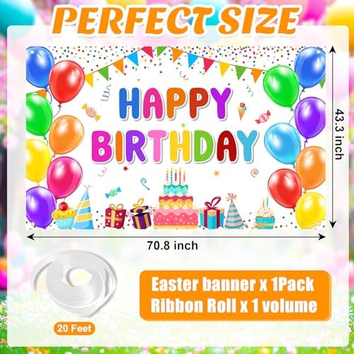 Happy Birthday Banner Backdrop Decorations Flag Outdoor 71x44 Inch,Colorful Rainbow Birthday Bunting for Boys Girls Indoor Home Party Supplies,Yard Sign Photography Background - Image 2