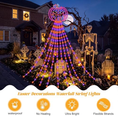 Huquary Halloween Pumpkin Waterfall String Lights, 12 ft - Image 6