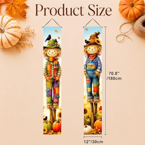 2 Fall Scarecrow Porch Banners 71 x 12 Inch Thanksgiving Door Decorations - Image 5