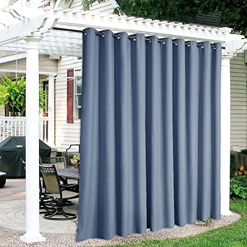RYB HOME Extra Wide Outdoor Curtains for Patio Waterproof Heavy Duty Thermal Insulated in Summer Full Coverage Privacy for Porch, Cabana & Pool, W150 x L95, Stone Blue, 1 Panel by RYBHOME