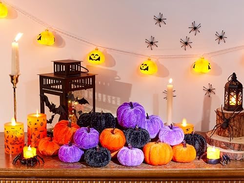 SITUMEIZI 12 Pcs Small Velvet Pumpkins Fabric Foam Pumpkin for Fall Decor Wedding Thanksgiving Halloween Table Centerpiece Farmhouse Decoration(Halloween Assorted Colors) - Image 3
