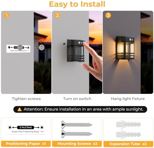 btfarm 6 Pack Solar Wall Lights Outdoor,3 Modes Motion Sensor Lights Dusk to Dawn, IP65 Waterproof Porch Light Solar Powered, 1200mAh Wireless Wall Mount Sconces for Outside Patio, Garage, Yard - Image 6