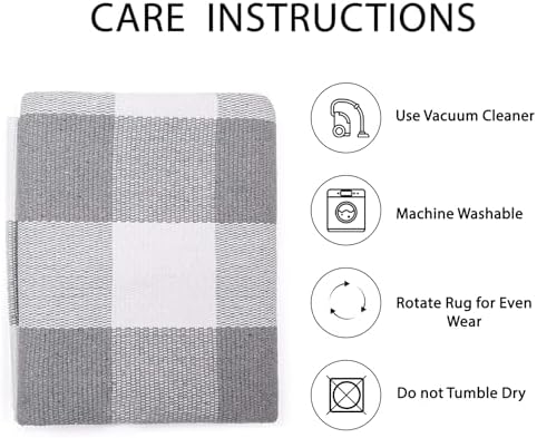 IOHOUZE 27.5x43 Buffalo Plaid Rug, Washable Outdoor Door Mat, Grey White - Image 5