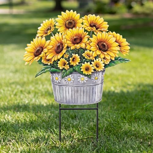Amyhill 23 Inch Summer Sunflower Outdoor Decoration Metal Garden Stakes - Image 6