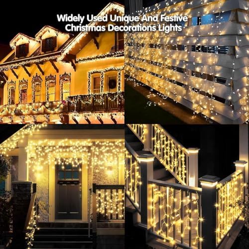 320LED Solar Christmas Lights Outdoor Waterproof Christmas Decorations Lights 29.5ft 60 Drops,8 Modes Solar Powered Rechargeable Fairy Lights for Party, Holiday,Wedding Decorations (Warm White) - Image 4