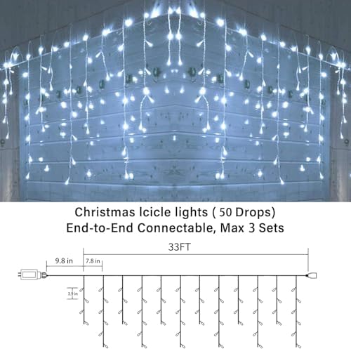 Joomer 33FT Christmas Icicle Lights Outdoor Connectable White - Image 3