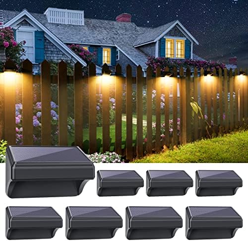 Aulanto Solar Fence Lights 8 Pack, Fence Solar Lights IP65 Waterproof, Warm White and 10 RGB Color Modes, Outdoor Decor for Backyard, Garden, Fence, Wall, Deck, Stairs by Aulanto