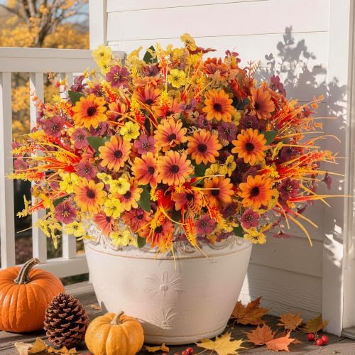 INQCMY Artificial Fall Flowers for Outdoor Porch Decoration,12pcs Fake Mums by INQCMYPlantRack