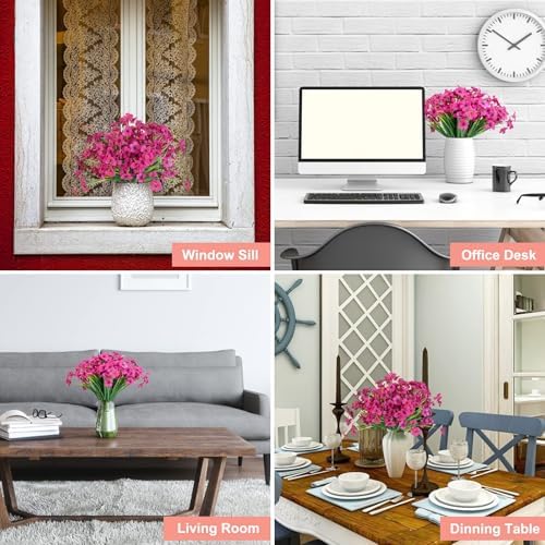 Ouddy Decor 12 Bundles Artificial Flowers for Outdoors Decoration, Rose Red - Image 6