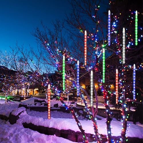 24 Tubes Meteor Shower Lights, Outdoor Icicles Christmas Lights, 12 Inch 864 LED Iciclelights Snow Falling Light, Connectable Raindrop Light, Xmas Wedding Party Tree Holiday Decor, Multicolor - Image 2