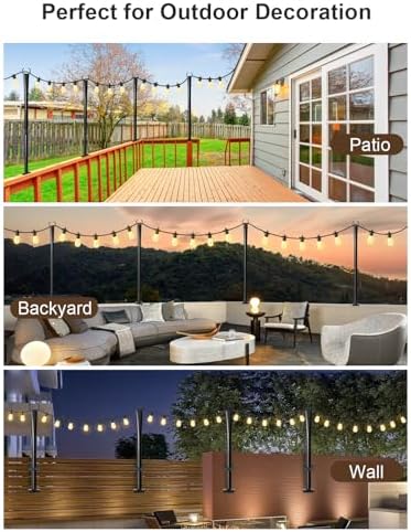 4 Pack String Light Poles for Deck, 5Ft Upgraded Heavy-Duty Metal Deck Light Poles for Outside with Fixing Clips, Lighting Hanging Post Accessories for Patio Decor Garden Backyard Yard Fence Porch - Image 3