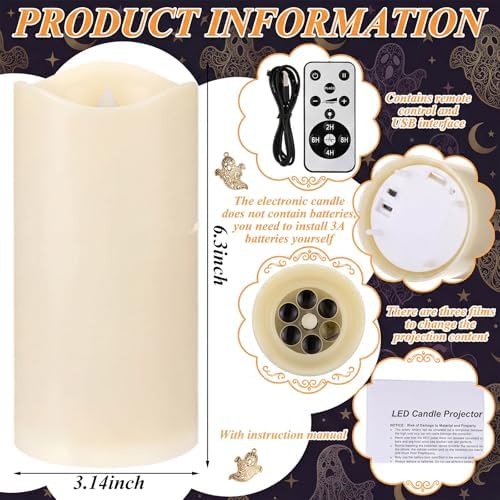 Baquler Halloween Projector Candle Ghost Projector Light Halloween Indoor Decoration Spooky Scary LED Flameless Candle Battery Operated Night Light with Remote Timer Bedroom Home Decor Party Gift - Image 2