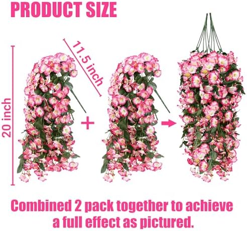Sggvecsy Artificial Fake Hanging Flowers Plants for Outdoor Outside Spring Summer Decoration 4PCS Faux Silk UV Resistant Realistic Morning Glory Trailing Vines for Home Porch Patio Balcony(Pink) - Image 2
