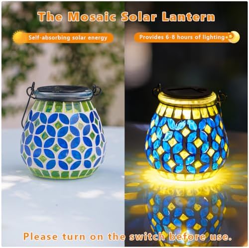 Starsoul 4 Pack Solar Lanterns Outdoor Waterproof, Gorgeous Mosaic Solar Lantern Outdoor Garden Decor, Solar Hanging Lights for Outside Patio Yard - Image 2
