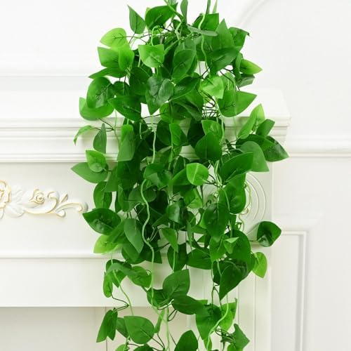 BLEUM CADE 4Pcs Fake Hanging Plants, 9 Branch Artificial Hanging Plant, Lush Faux Pothos Vines for Home Room Wall Shelf Porch Outdoor Indoor Decor (No Baskets) - Image 3