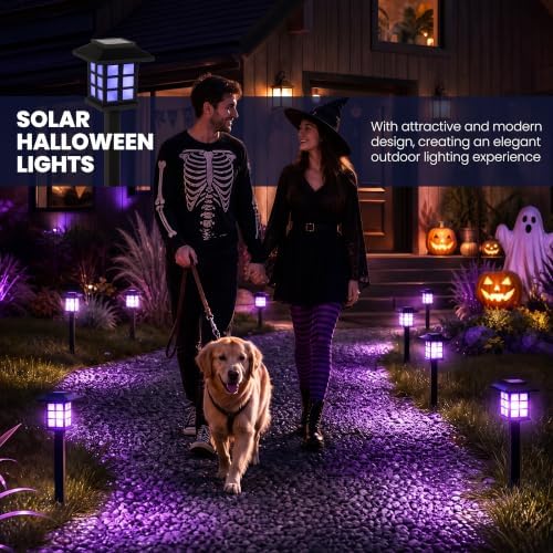 GIGALUMI Halloween Solar Lights Outdoor,12ps Purple Halloween Decorations. - Image 7