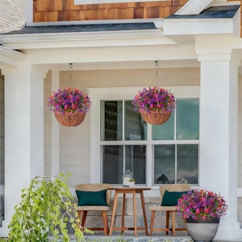 INXUGAO Artificial Flowers for Outdoors Spring Summer Decoration, 12 Bundles Fake Silk Colorful Daisy Eucalyptus Realistic UV Resistant for Outside Home Planter Porch Yard Decor (Purple Red Brown) - Image 6