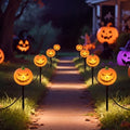 Halloween Pumpkin Pathway Lights, 7 FT 4 Pack Plug In LED Stake Lights by Oviejo