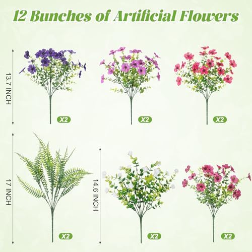 Ammyoo Artificial Flowers for Outdoors Spring Decoration, 12 Bundles Fake Flower Daisy with Realistic Eucalyptus Leaves, Faux Plants for Greenery Boxwood Porch Patio Garden Pot Lawn - Image 5
