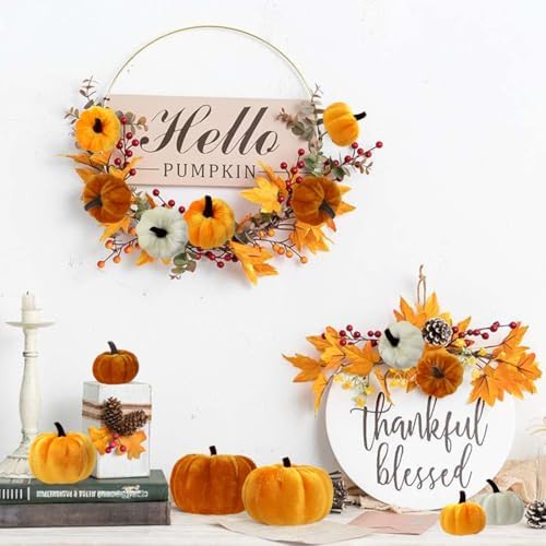 12 Assorted Velvet Pumpkins for Decorating, Fall & Thanksgiving Decor - Image 7