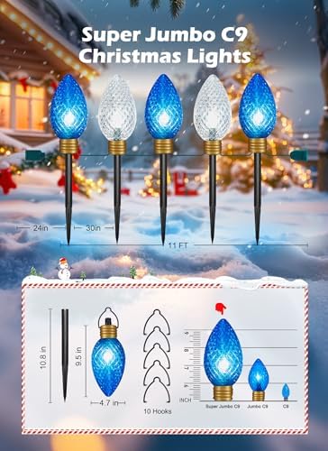 Strawberry Super Jumbo C9 Christmas Pathway Lights Outdoor,2Pack Total 22FT - Image 2