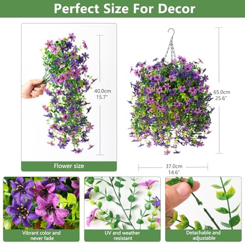 Artificial Faux Hanging Flowers Plants Basket for Outdoor Spring Home Decor - Image 2