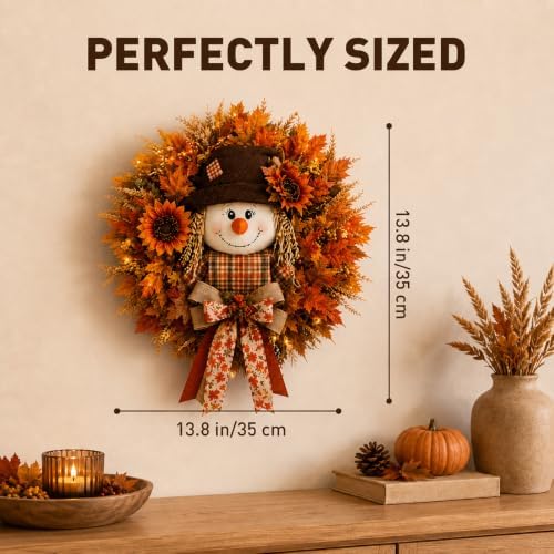 Lighted Scarecrow Fall Wreath for Front Door (M) - Image 3