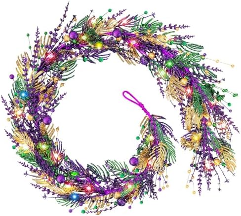 6 Ft Mardi Gras Purple Green Gold Glitter Vine Garland for Front Door Carnival Party Wreath Glitter Hanging Garland Mardi Gras Party Home Decor Garlands for Indoor Outdoor Mantle Staircase Railing by Unknown