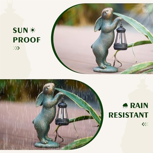 MININOVA Garden Statues Rabbit with Solar Lantern Outdoor Bunny Decoration - Image 5